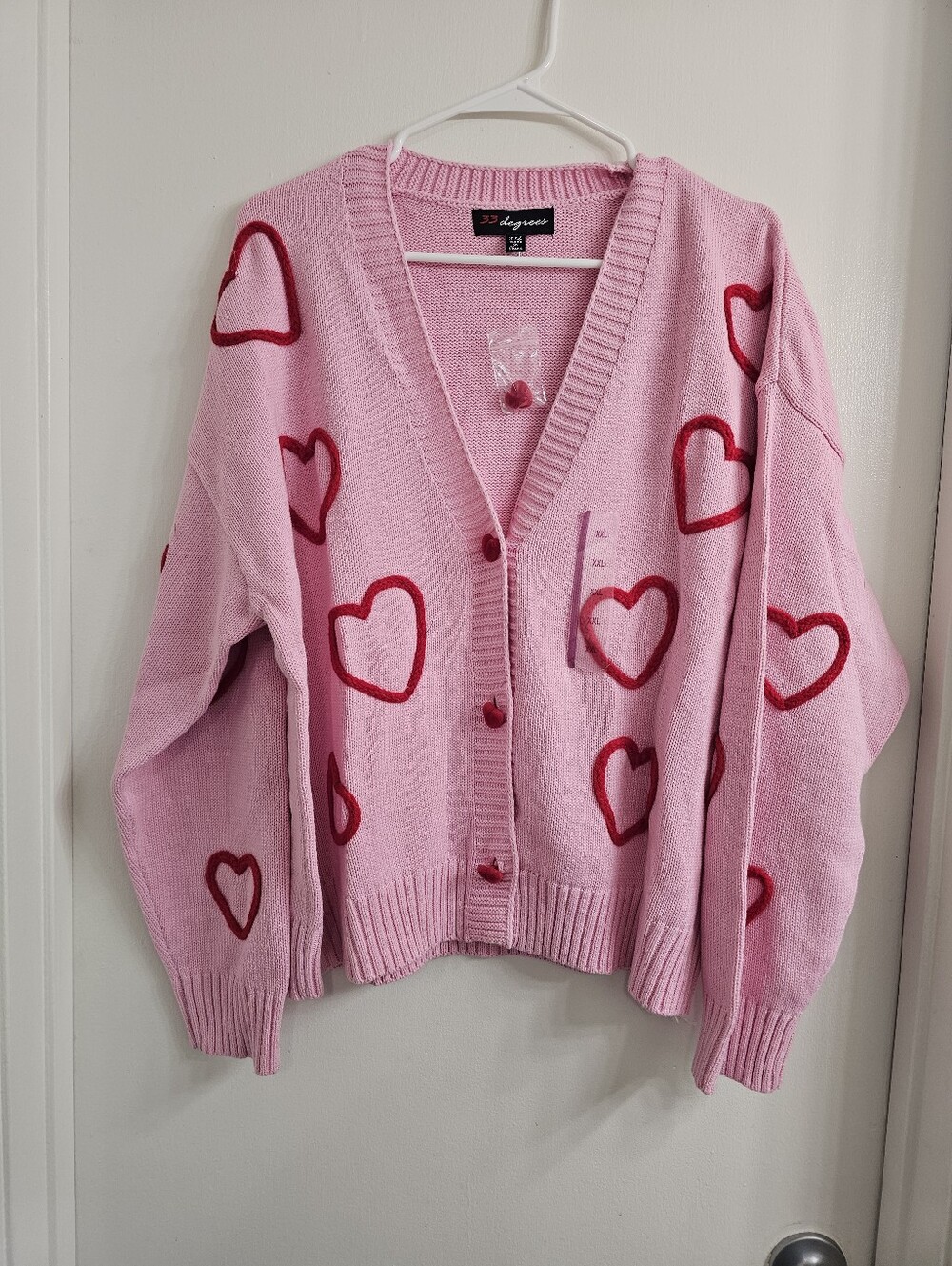 Pink Cardigan with Red Heart Motif